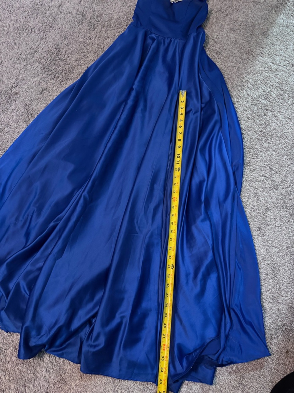 B Darlin Royal Blue Satin Maxi Dress Slit Spaghetti Strap Formal pockets Size 4 - Picture 11 of 13